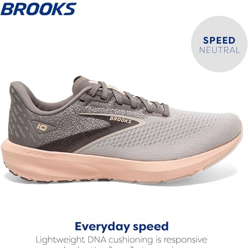Brooks Launch 10 Gray and Peach Sneakers